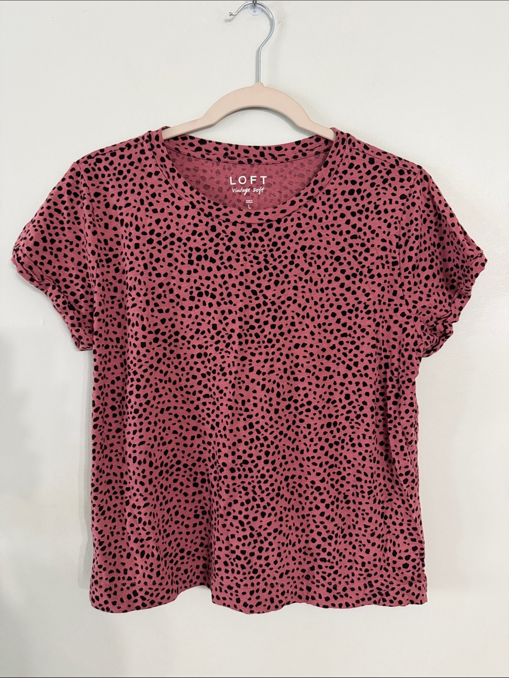 LOFT Rose Pink Black Dot Short Sleeve Tee